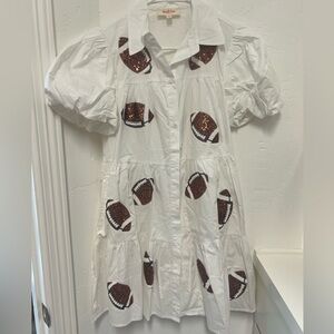 Peach Love California White Dress with Brown Footballs